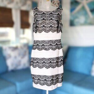 EUC Black and White/Ivory Sleeveless Dress with Lace Trim Size 12